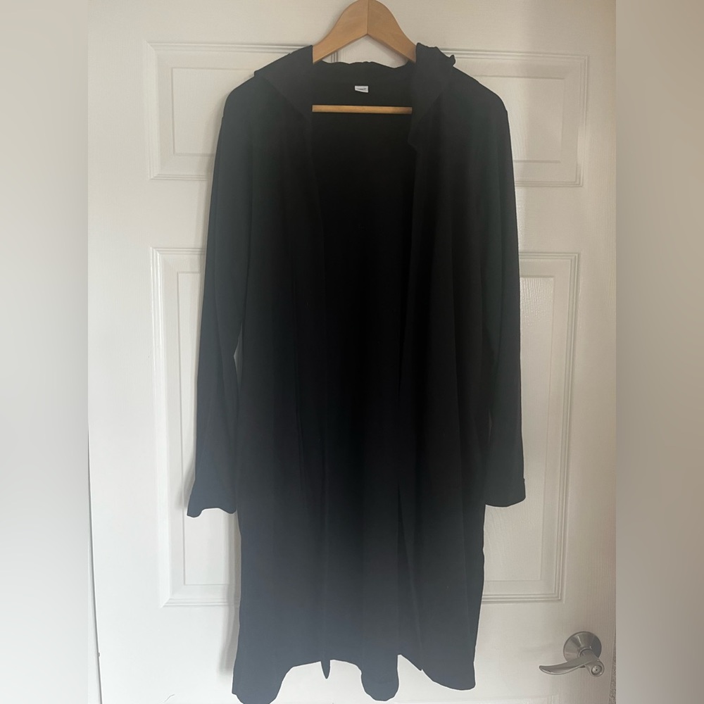 Black, hooded, cotton cardigan.